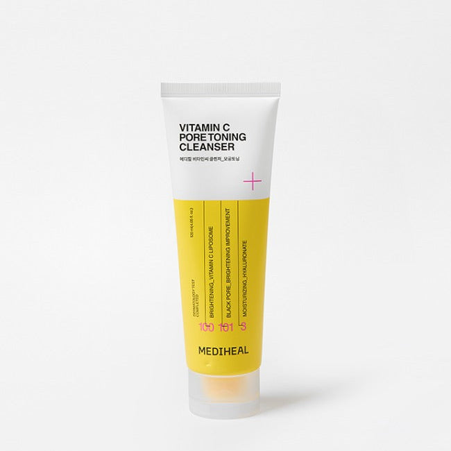 MEDIHEAL Vitamin C Cleanser 120ml in a yellow and white tube displayed on a plain background.