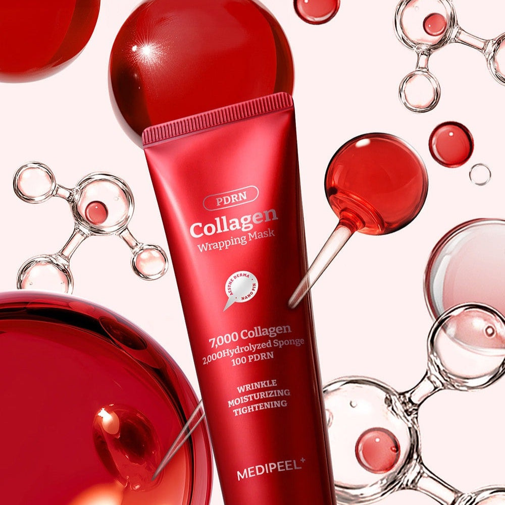 MEDIPEEL Collagen Water Glow Wrapping Mask 100ml with collagen bubbles in background