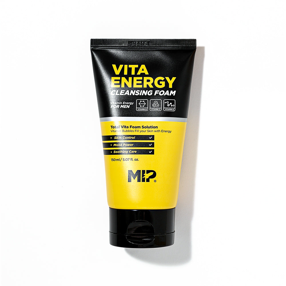 MIP Vita Energy Cleansing Foam 150ml - Gentleman Korea product shot of yellow-black tube for men skincare