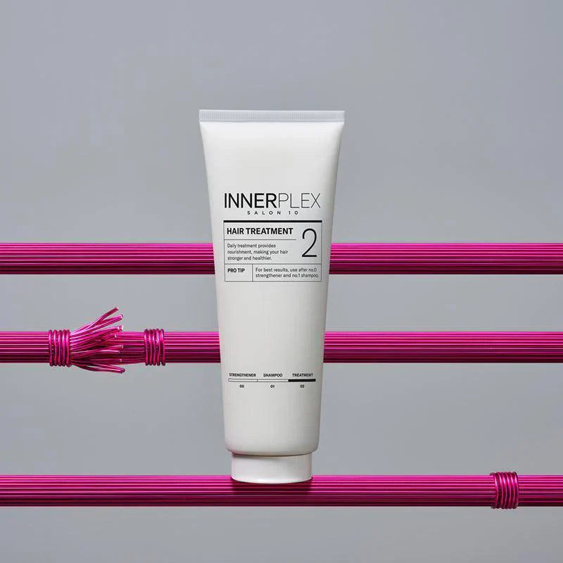 MISE EN SCENE Innerplex Hair Strengthening Treatment 240g product image with vibrant design background.