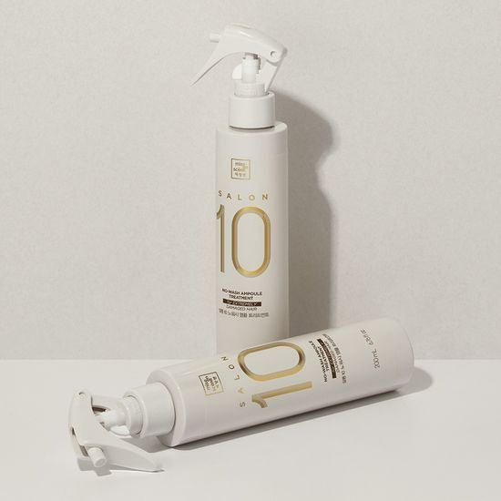 MISE EN SCENE Salon 10 No-Wash Extreme Damage Ampoule Treatment 200ml bottles on display.