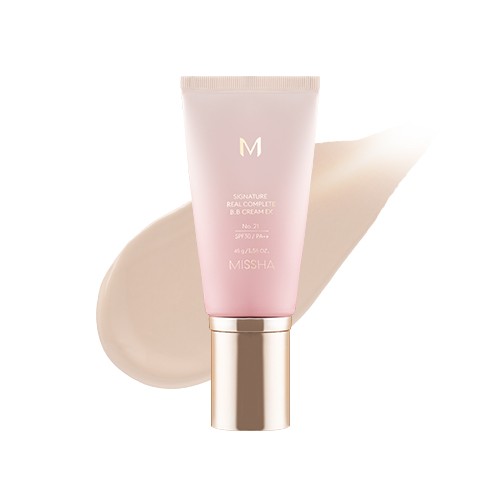 MISSHA M Signature Real Complete BB Cream EX 45g in elegant packaging with cream texture