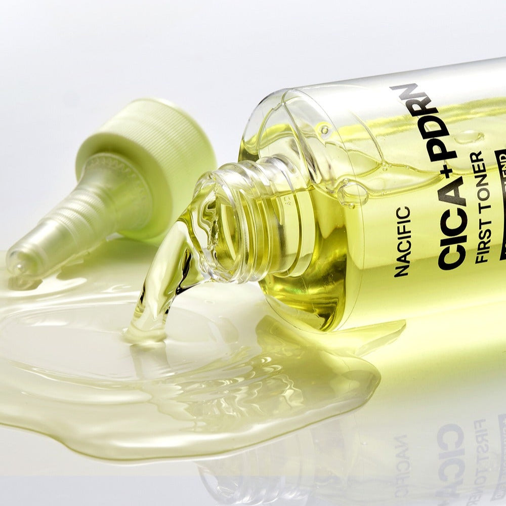 NACIFIC Fresh Cica PDRN First Toner 150ml bottle spilling on surface