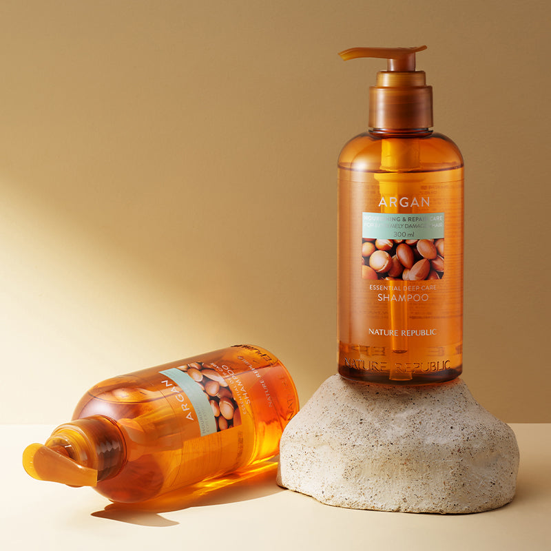 NATURE REPUBLIC Argan Essential Deep Care Shampoo 300ml bottle on display
