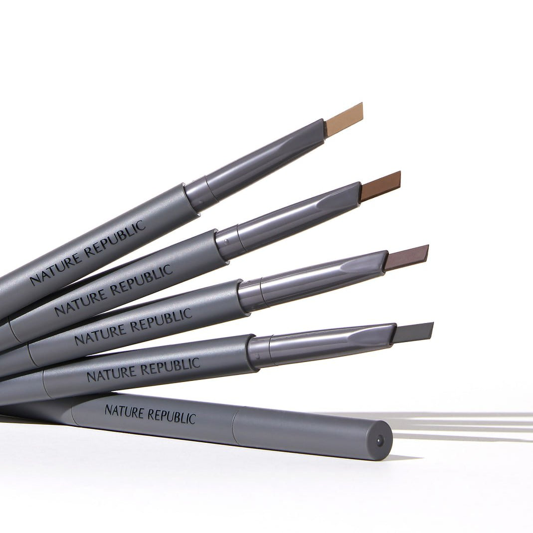 NATURE REPUBLIC Botanical Auto Eyebrow pencils in various shades, showcasing product versatility and quality.