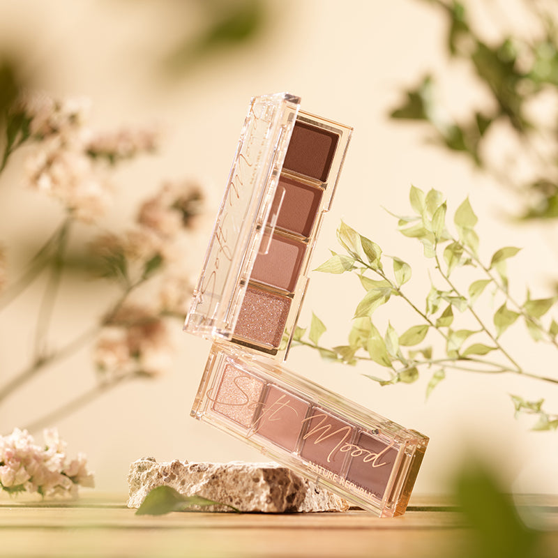 NATURE REPUBLIC Daily Basic Palette with floral background, showcasing makeup product elegance.
