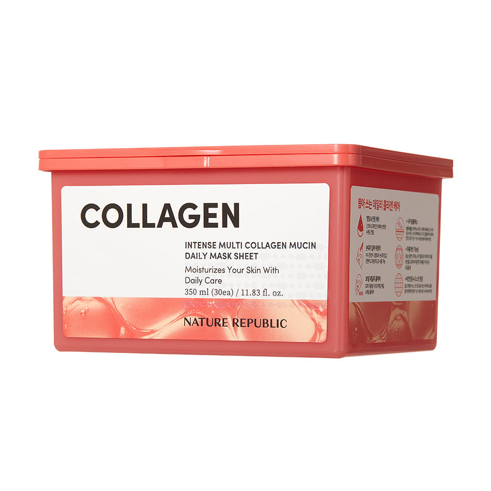 NATURE REPUBLIC Intense Multi Collagen Mucin Extraction Daily Mask Pack 30 sheets in a red container.