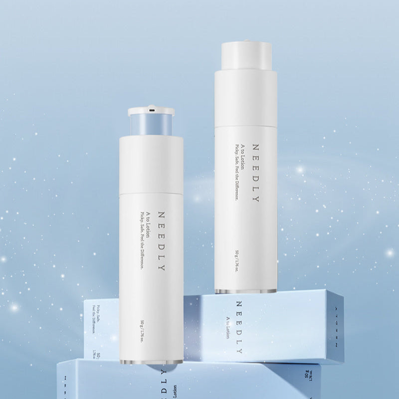 NEEDLY A to Lotion 50ml displayed on blue packaging background