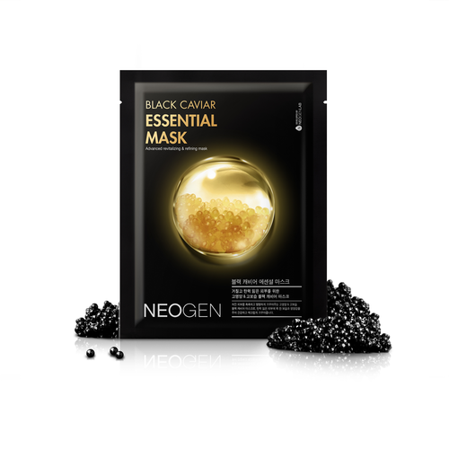 NEOGEN Black Cavier Essentail Mask 10 Sheets, luxury skincare face masks with black caviar extract for radiant and rejuvenated skin.