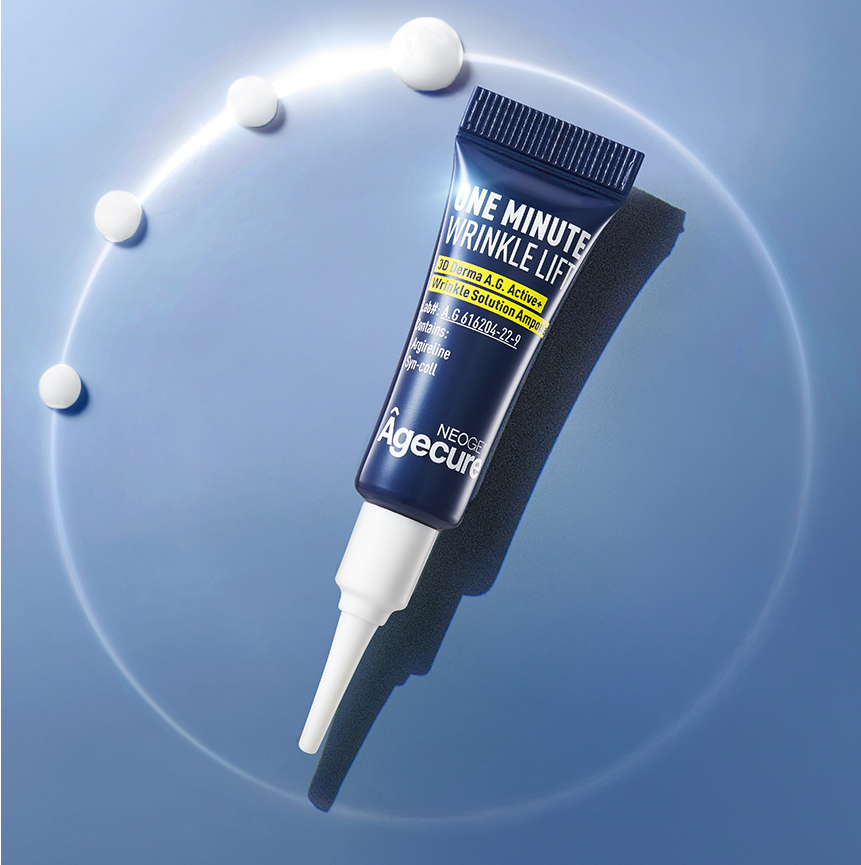 NEOGEN One Minute Wrinkle Lift Cream 3ml*4 tube on blue background with cream dots