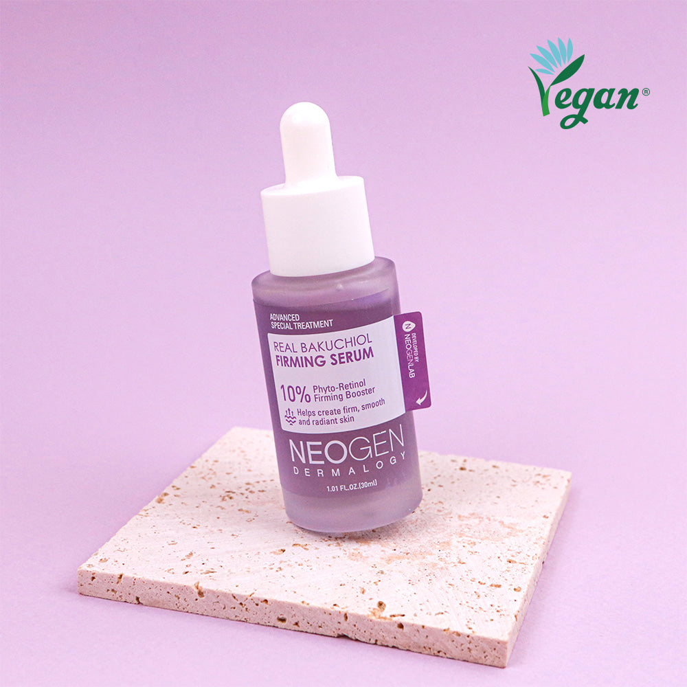 NEOGEN Real Bakuchiol Firming Serum 30ml vegan skincare product on marble slab