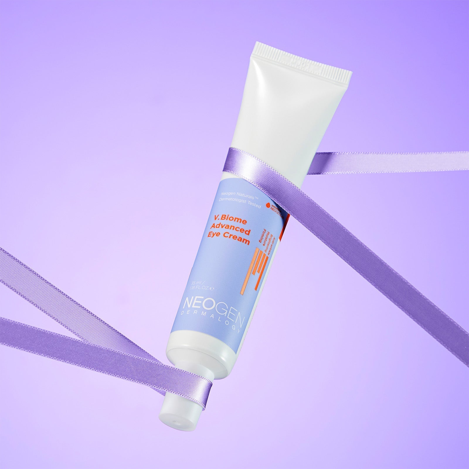 NEOGEN V Biome Advanced Eye Cream 35ml in purple ribbon on lavender background