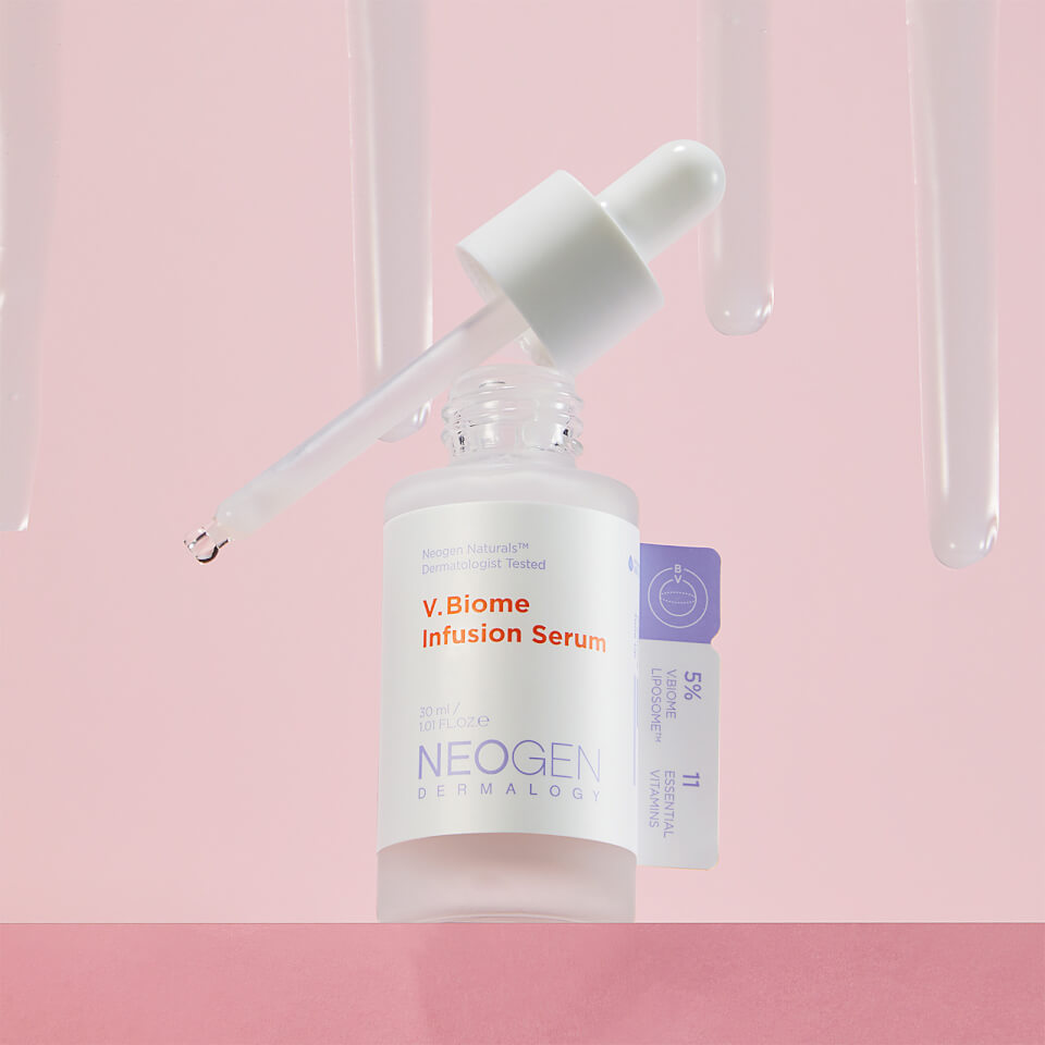 NEOGEN V Biome Infusion Serum 30ml bottle with dropper against pink background