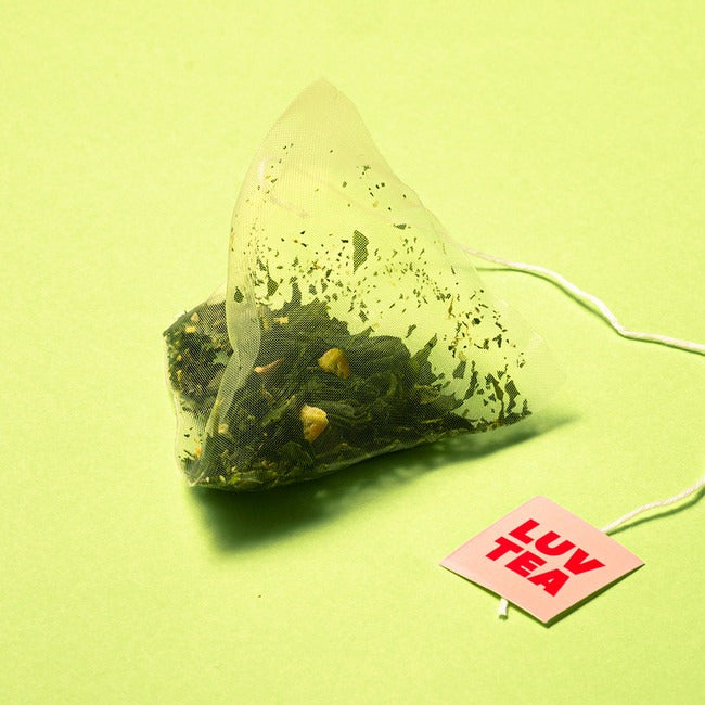 NOTHING BETTER Luv Tea Lemon Green Tea (X15) tea bag on light green background