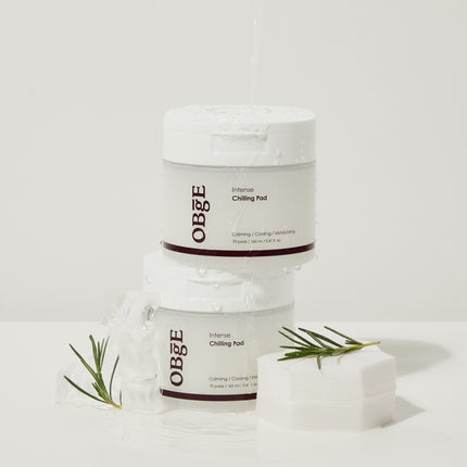 Gentleman Korea - OBGE Intense Chilling Pad 70pc jar stacked product shot for men’s Korean skincare, cooling soothing pads