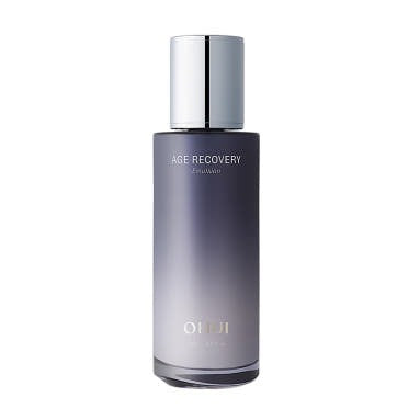 Bottle of OHUI Age Recovery Emulsion 140 ml with sleek design.