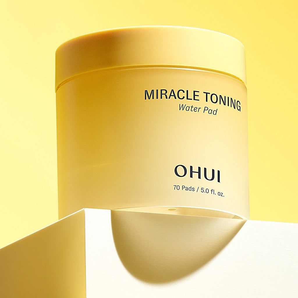 OHUI Miracle Toning Water Pads 70 sheets on a yellow background