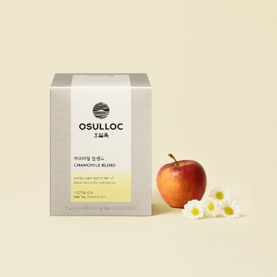 OSULLOC Chamomile Blend 10 p packaging with apple and chamomile flowers