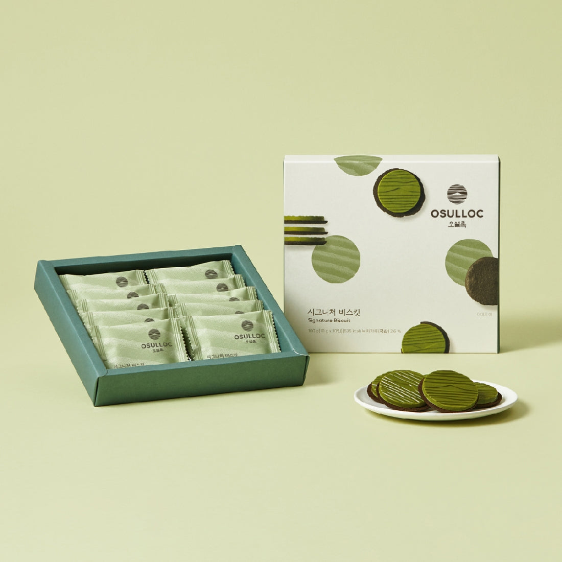 OSULLOC Signature Biscuits 10 P displayed with packaging and individual biscuit servings.