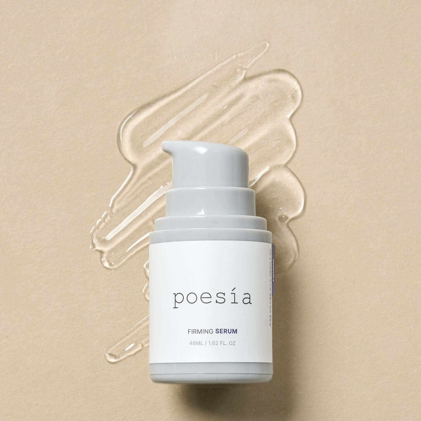POESÃA Hydro Phyto Collagen Deep Farming Ampoule Serum 48ml bottle with textured beige background.