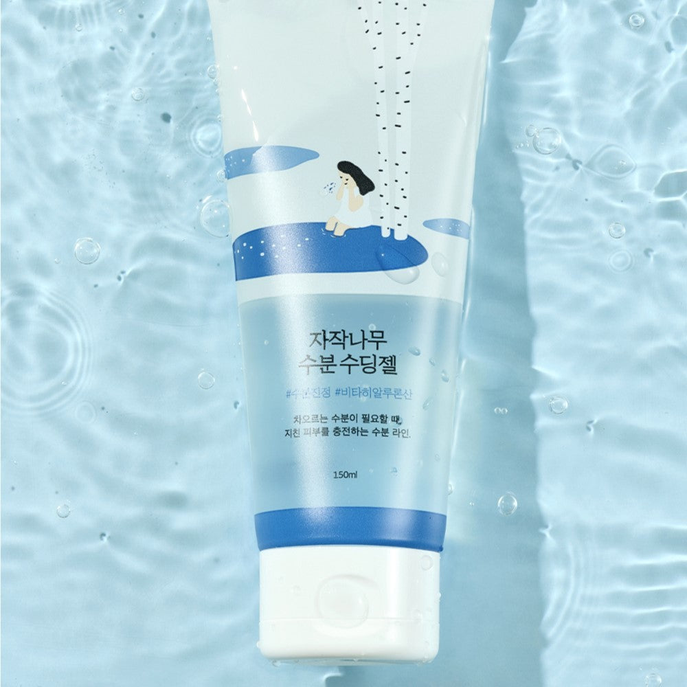 ROUND LAB Bir Birch Water Soothing Gel 150ml tube on water surface