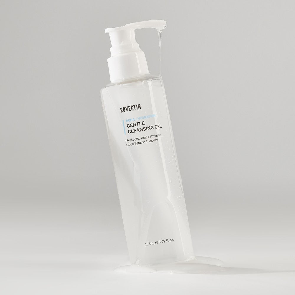 ROVECTIN Aqua Gentle Cleansing Gel 175ml in a clear pump bottle, ideal for sensitive skin cleansing.