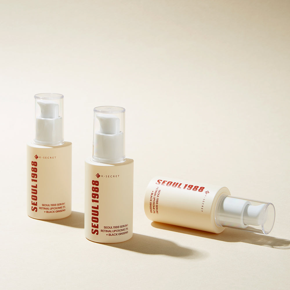 SEOUL 1988 Retinal Black Ginseng Serum bottles displayed on a neutral background.