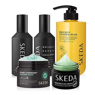 SKEDA Men's Whitteing Wrinkle Improvement (SKin+Lotion)+Moisturizing Cream+Nourishing Sleeping Pack+Large Capacity Cleansing Foam 5 Pieces - Gentleman Korea product image