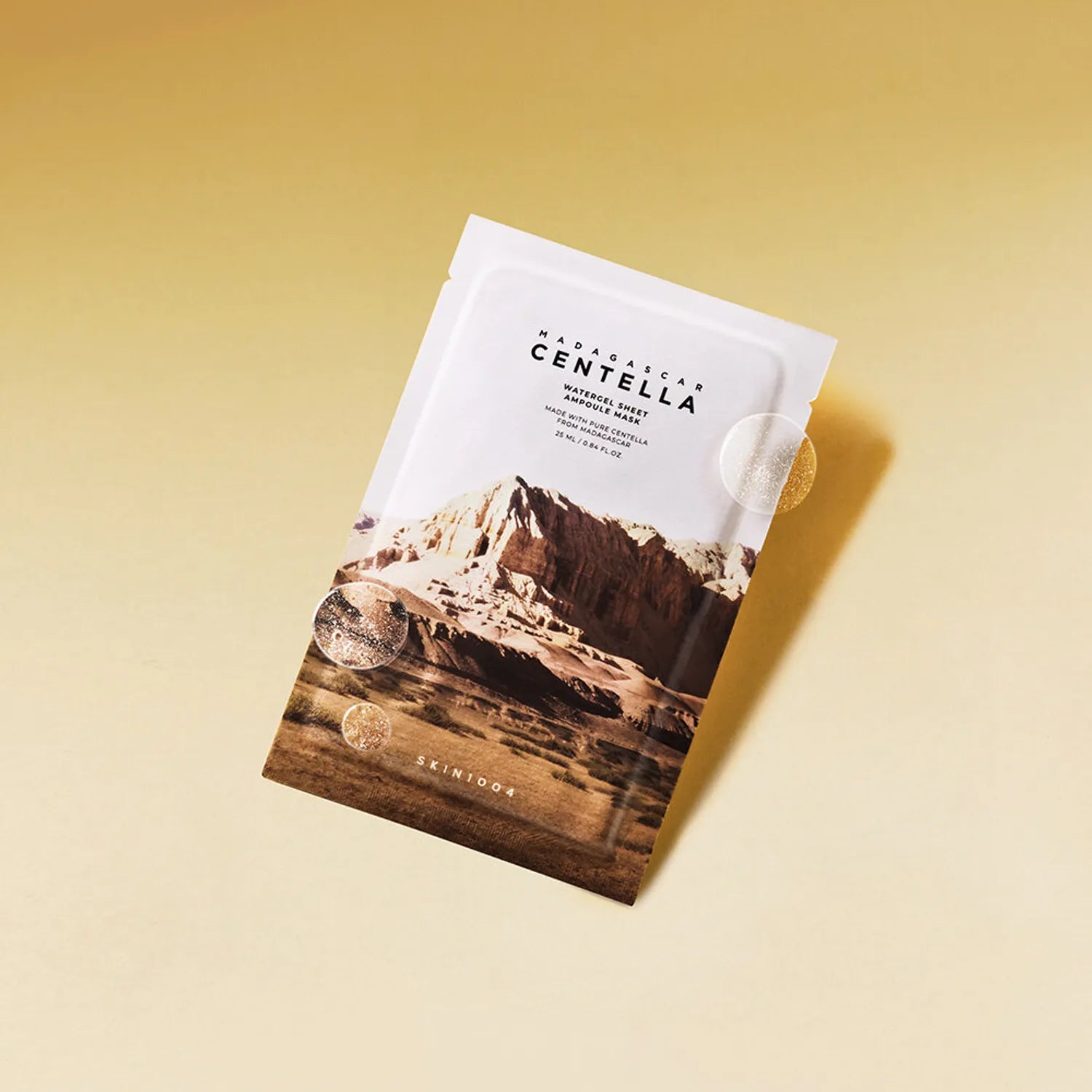 SKIN1004 Madagascar Centella Water Gel Sheet Ampoule Mask 25ml [5 sheets] on a golden background
