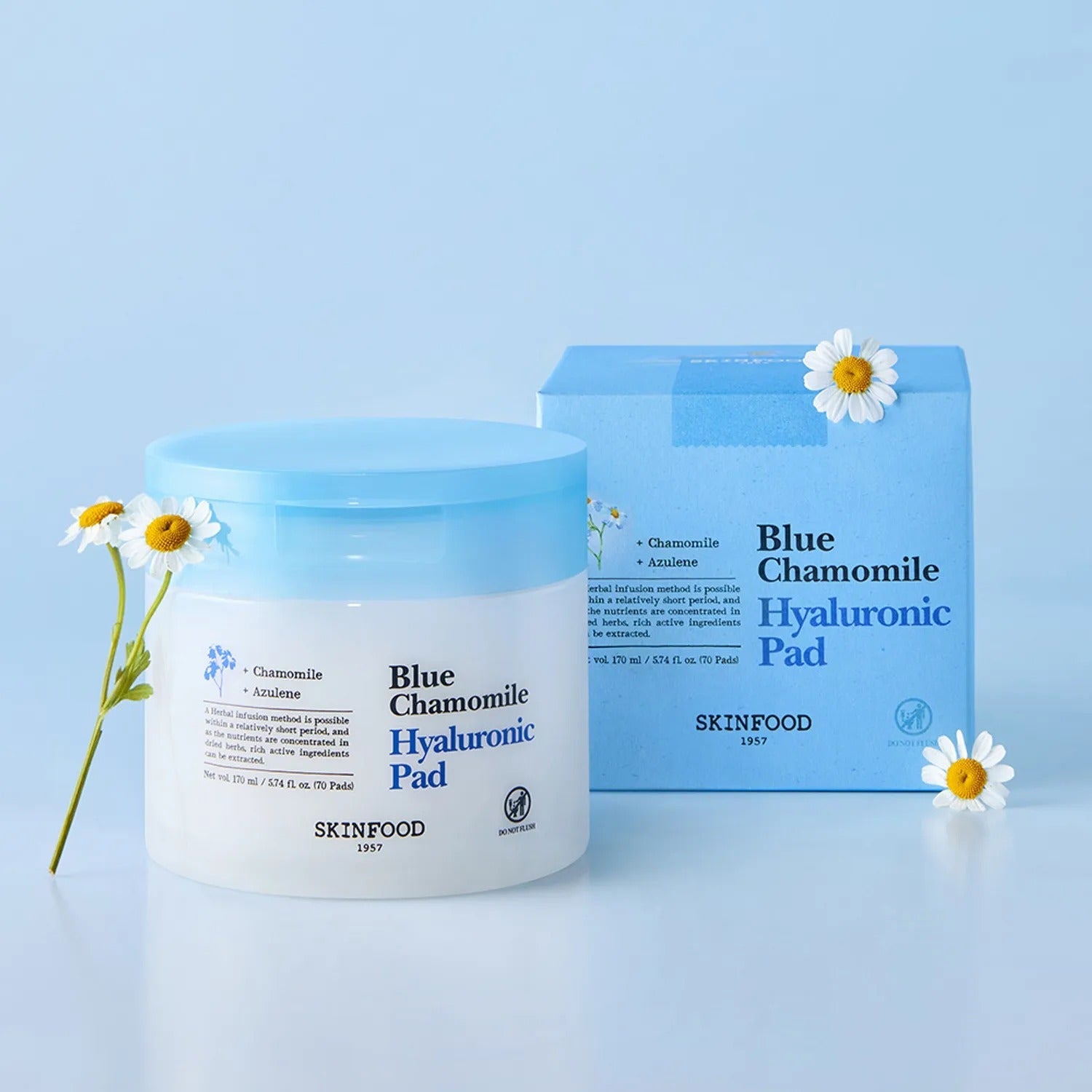 SKINFOOD Blue Chamomile Hyaluronic Gel Pads 70 Sheets with packaging