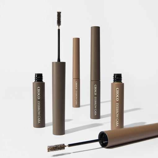 SKINFOOD Choco Eyebrow Cara tubes with brushes displayed on a white background.