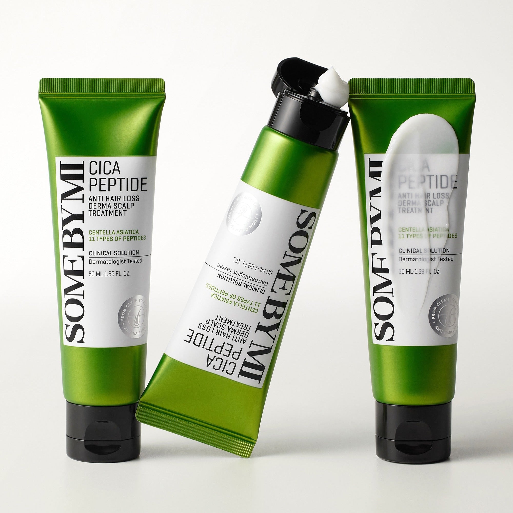 SOME BY MI Cica Peptide Anti Hair Loss Derma Scalp Treatment 50ml - three tubes displayed
