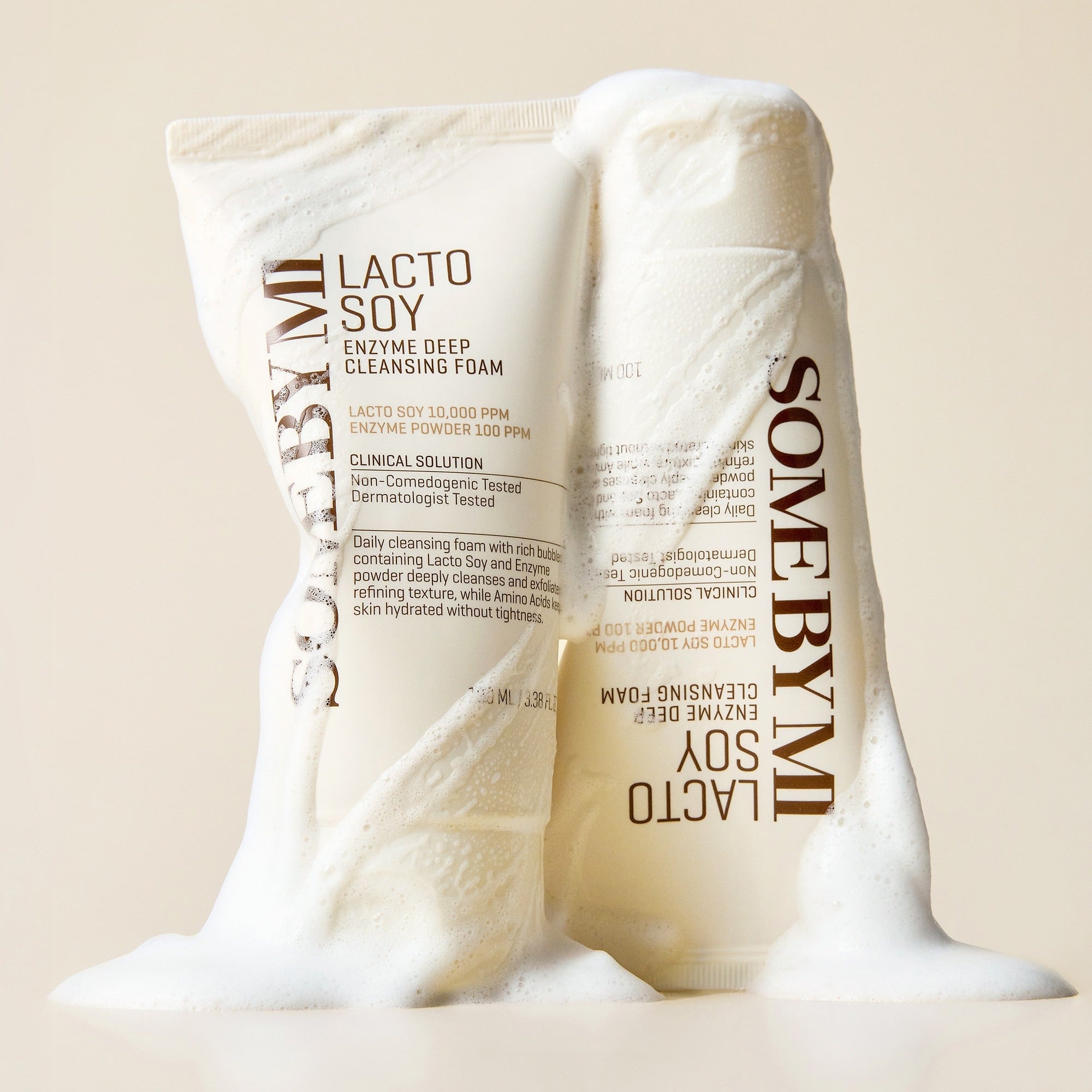 SOME BY MI Lactosoy Enzyme Deep Cleansing Foam 100ml product image with foam texture highlighting deep cleansing properties.