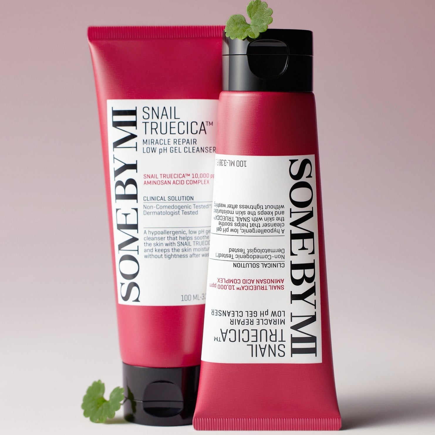 SOME BY MI Snail Truecica Miracle Repair Low PH Gel Cleanser 100ml in red packaging with plant accents