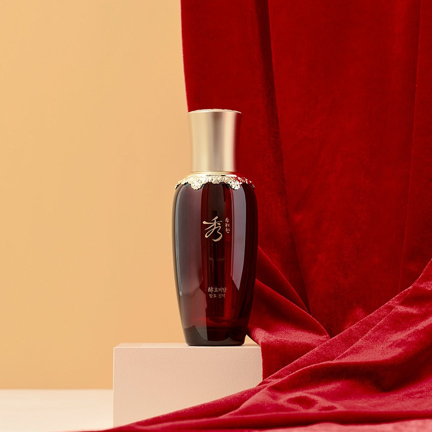 SOORYEHAN Hyobidam Fermented Liquid 45ml bottle on elegant red velvet background