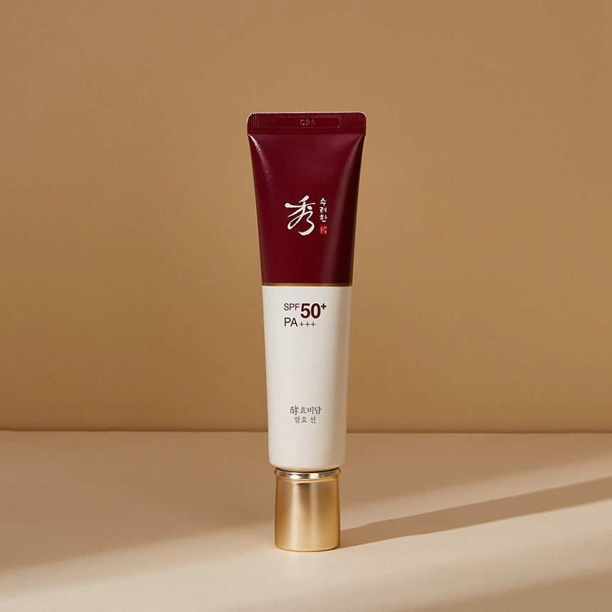 SOORYEHAN Hyobidam Fermented Sunscreen 60ml with SPF 50+ in elegant packaging.