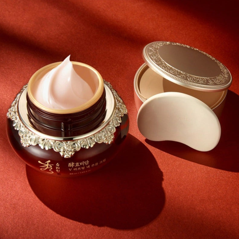 SOORYEHAN Hyobidam Neck Wrinkle Cream 50ml in elegant jar with detailed lid, showcasing luxurious anti-aging skincare product.