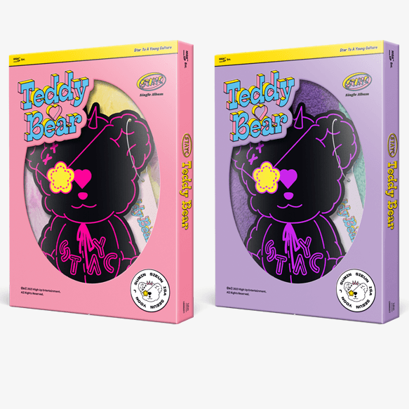 STAYC Single Album [Teddy Bear] (Random/Set) packaging featuring colorful teddy bear design.