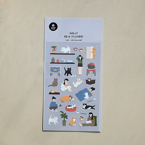 SUATELIER Cats Have Staff Stickers featuring playful cat designs, ideal for decorating planners and scrapbooks.