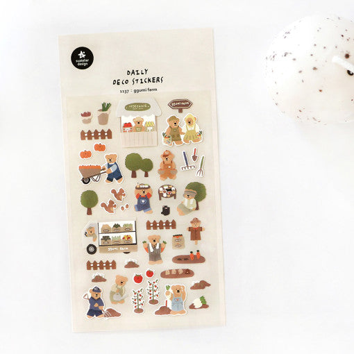SUATELIER Ggumi Farm Stickers featuring cute farm animals and scenes, ideal for decoration and crafts.