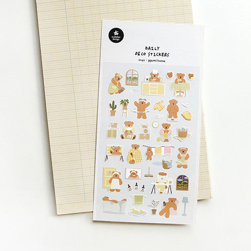 SUATELIER Ggumi Home Stickers featuring cute bear designs on a decorative sticker sheet, ideal for planners and scrapbooking.