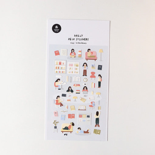 SUATELIER In The Library Stickers featuring colorful book and reading themed designs for decoration.