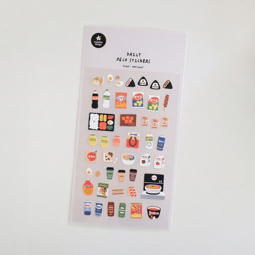 Colorful SUATELIER See You! Stickers with various food icons displayed on a sheet, perfect for creative decoration and planner accessories.