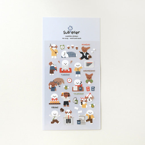 SUATELIER Work And Work Stickers featuring diverse daily activities for weekly planning and organization.