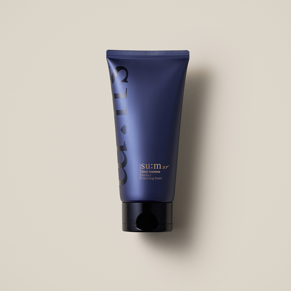 SU:M37 Dear Homme Perfect Cleansing Foam 160ml - Gentleman Korea men’s facial cleanser tube on neutral background