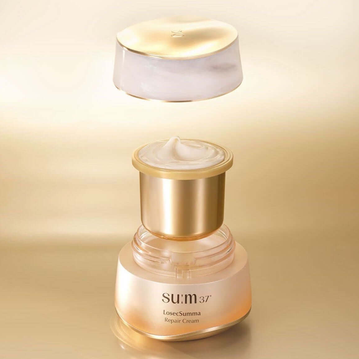 SU:M37 Rosicsumma Repair Cream Refill 50ml product image with open container showing cream texture.