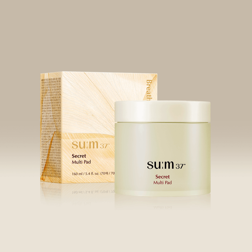 SU:M37 Secret Multi Pad 70 sheet packaging with jar and box. Skincare product.
