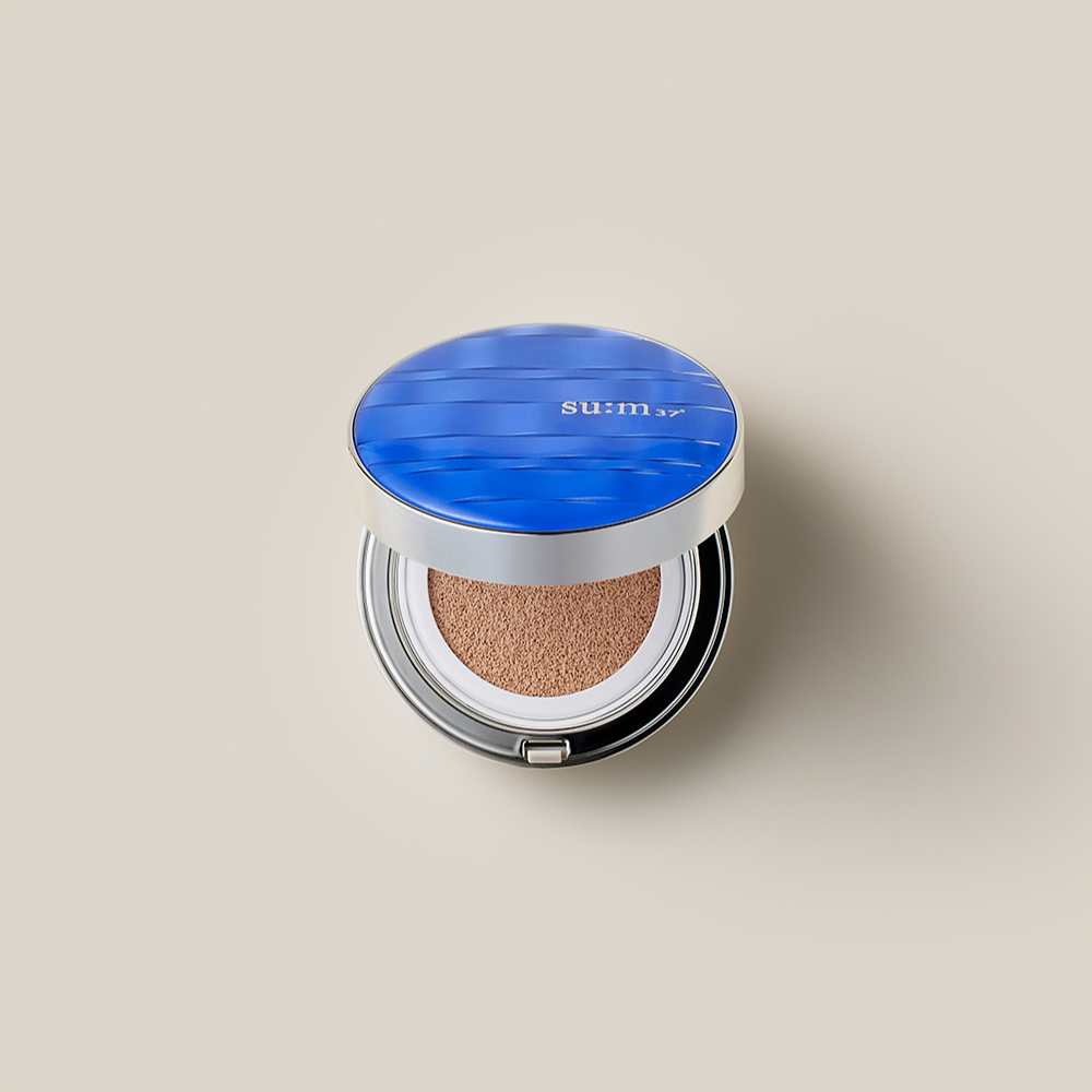 Open compact of SU:M37 Water-full CC Cushion Perfect Finish on a neutral background.