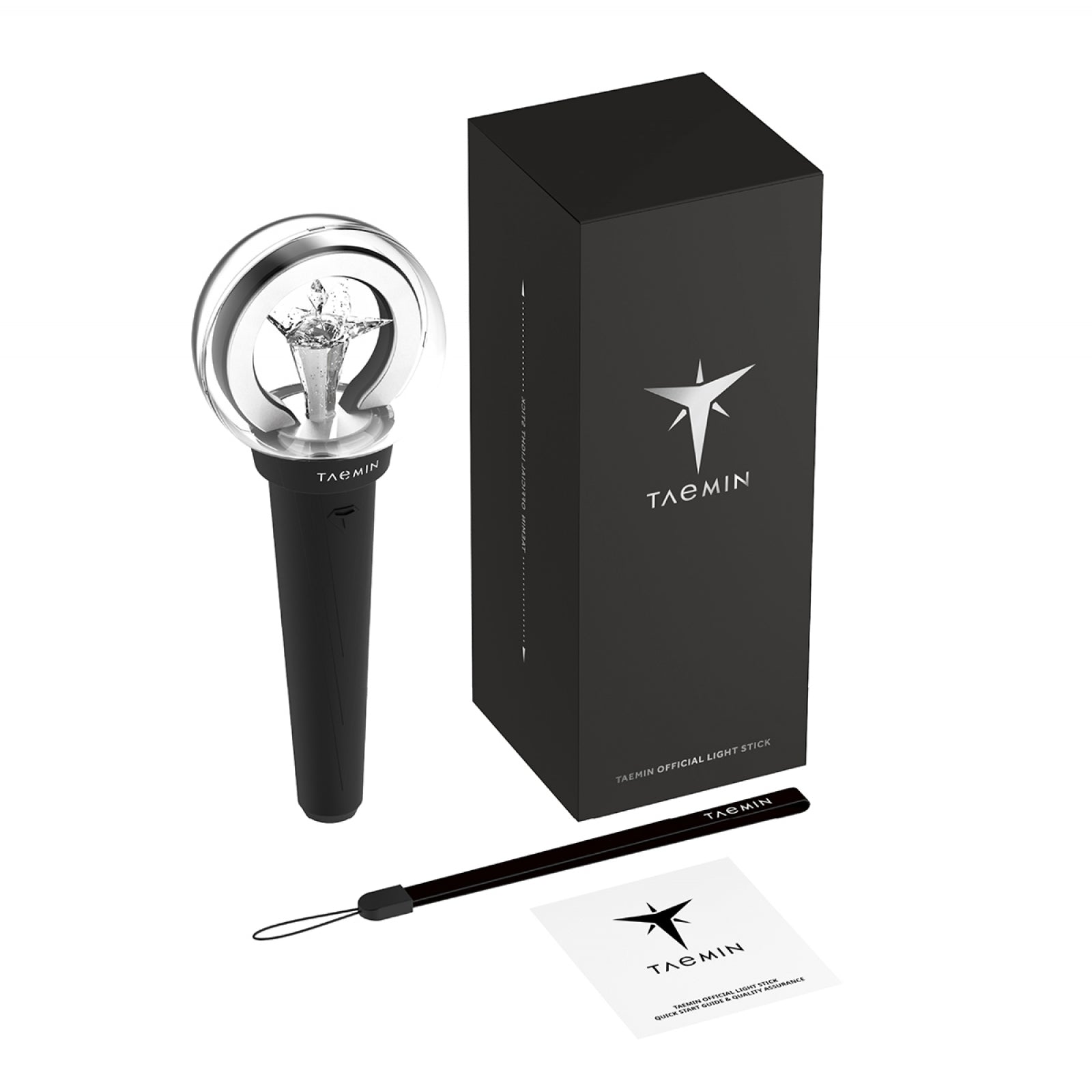 TAEMIN Official LIGHSTICK for 2024 TAEMIN WORLD TOUR Ephemeral Gaze, including packaging and accessories.