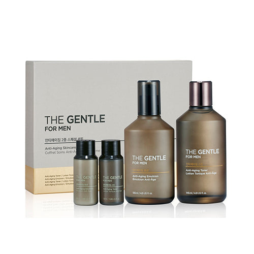 THE FACE SHOP The Gentle for Men Anti-Aging 2 Pieces Set by Gentleman Korea – brown anti-aging skincare set for men with toner and emulsion